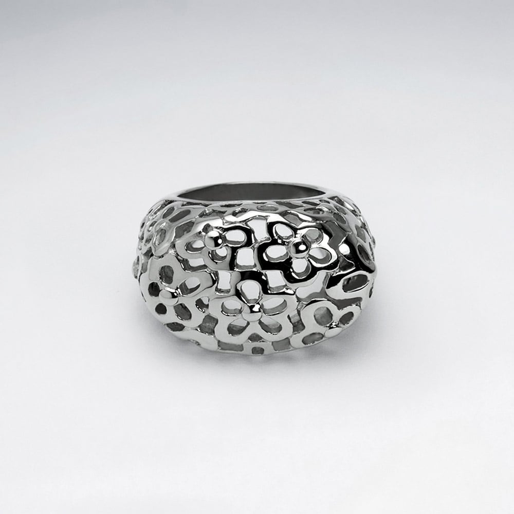 Stainless Steel Openwork Flower Saddle Ring