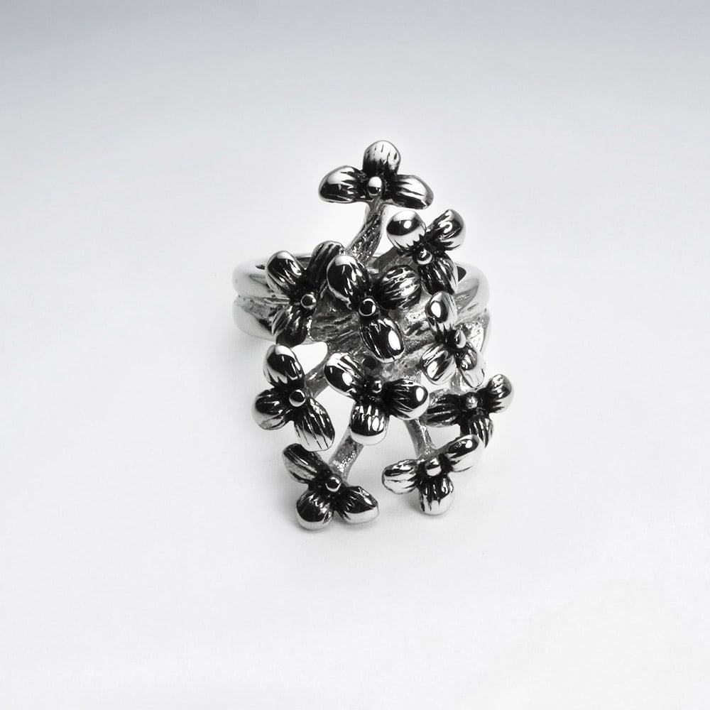 Stainless Steel Bouquet Cluster Fashion Ring