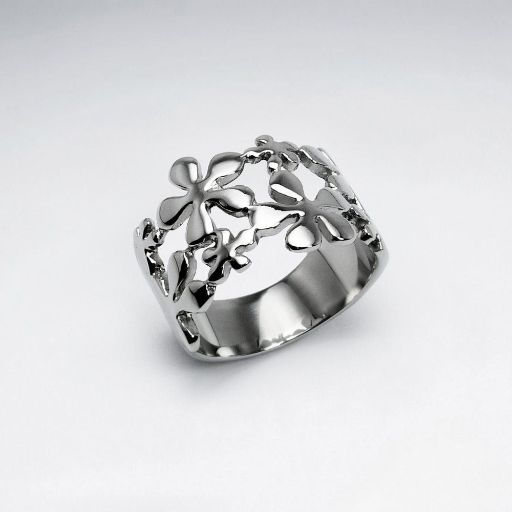 Stainless Steel Opework Flower Splat Ring