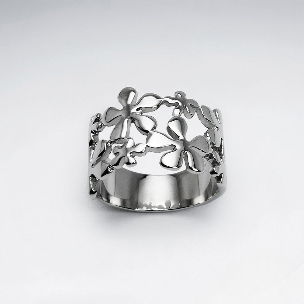 Stainless Steel Opework Flower Splat Ring