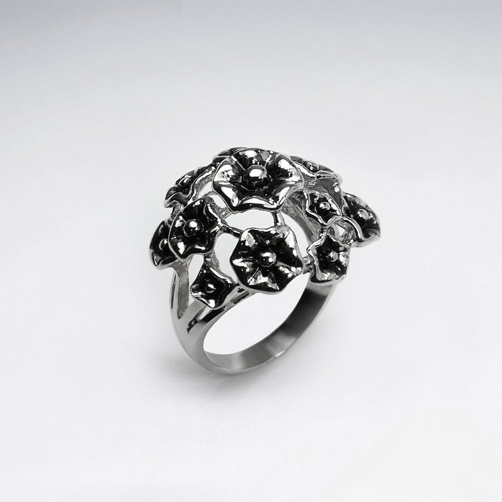 Stainless Steel Floral Bouquet Cluster Ring