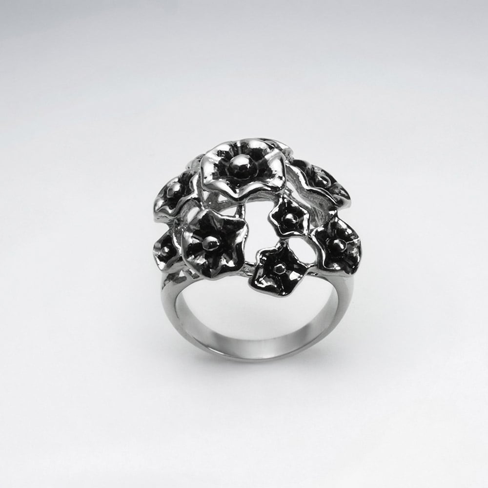 Stainless Steel Floral Bouquet Cluster Ring