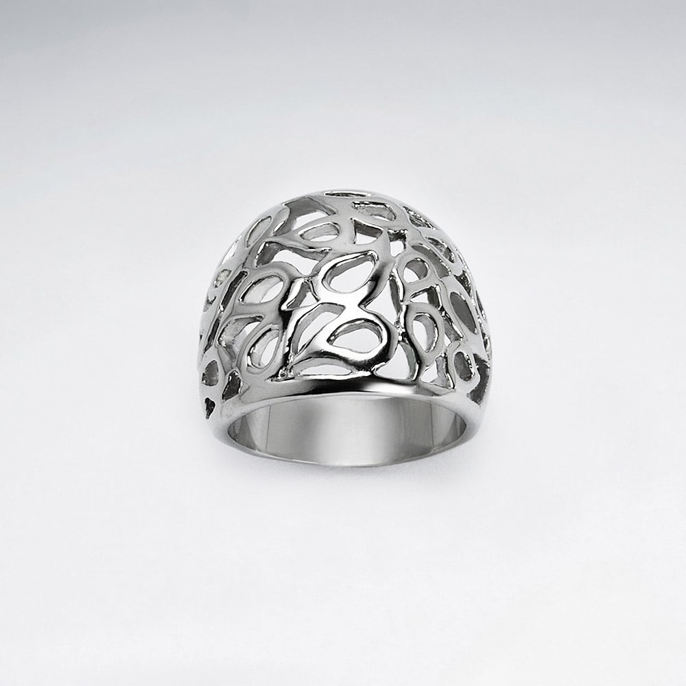 Stainless Steel Domed Openwork Teardrop Ring