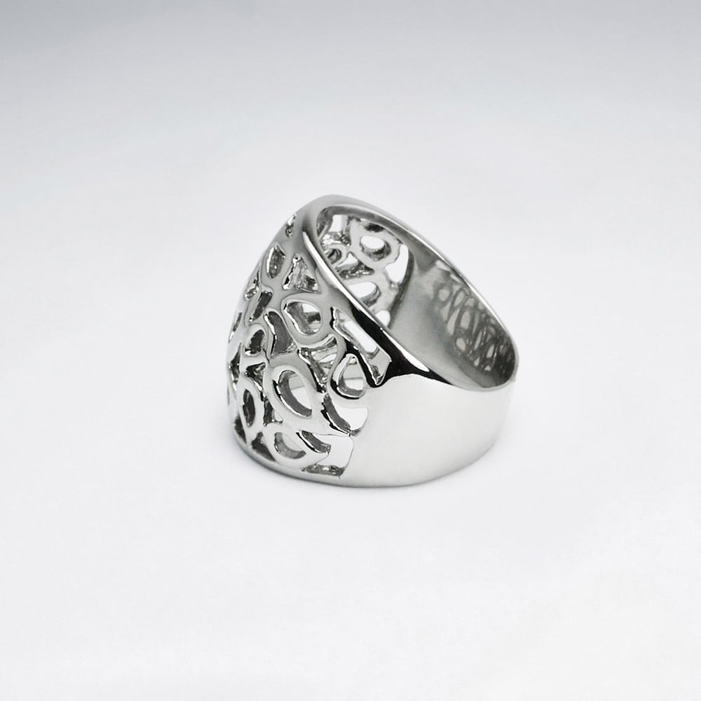 Stainless Steel Domed Openwork Teardrop Ring