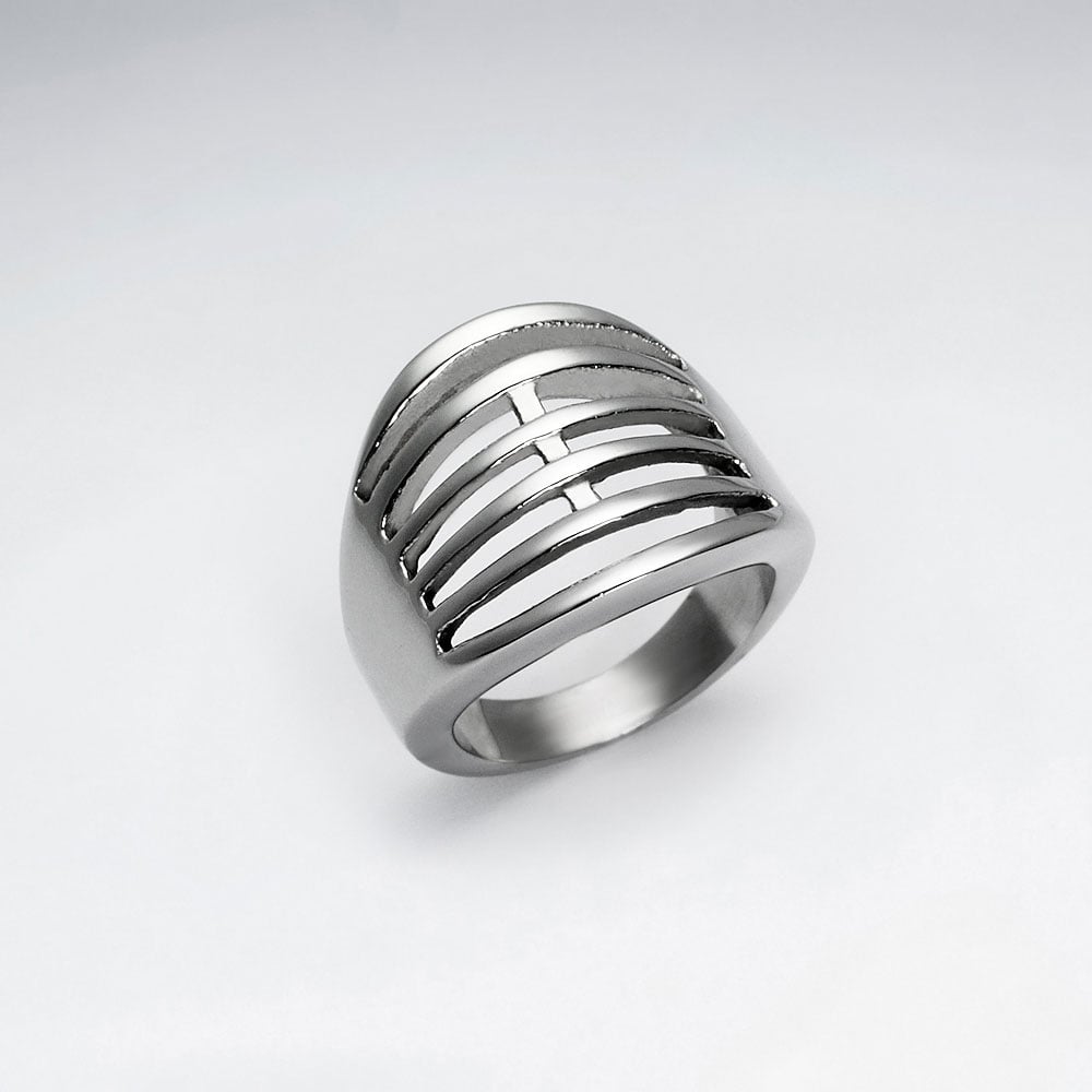 Stainless Steel Layered Lines Cutout Ring