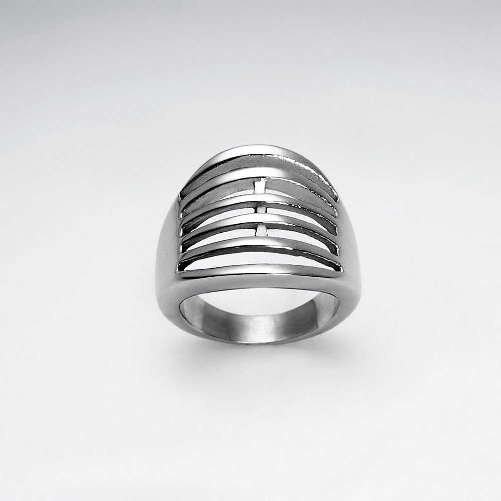 Stainless Steel Layered Lines Cutout Ring