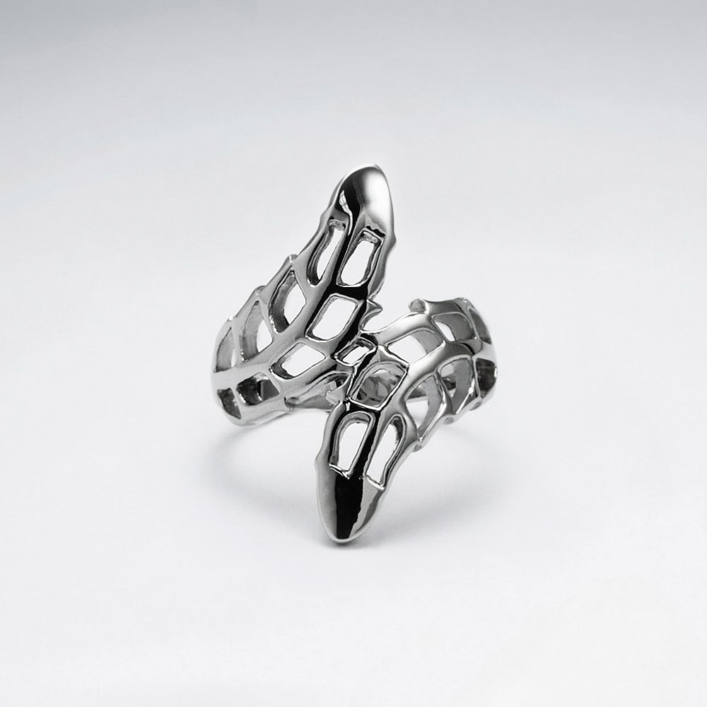 Stainless Steel Openwork Bypass Leaf Ring