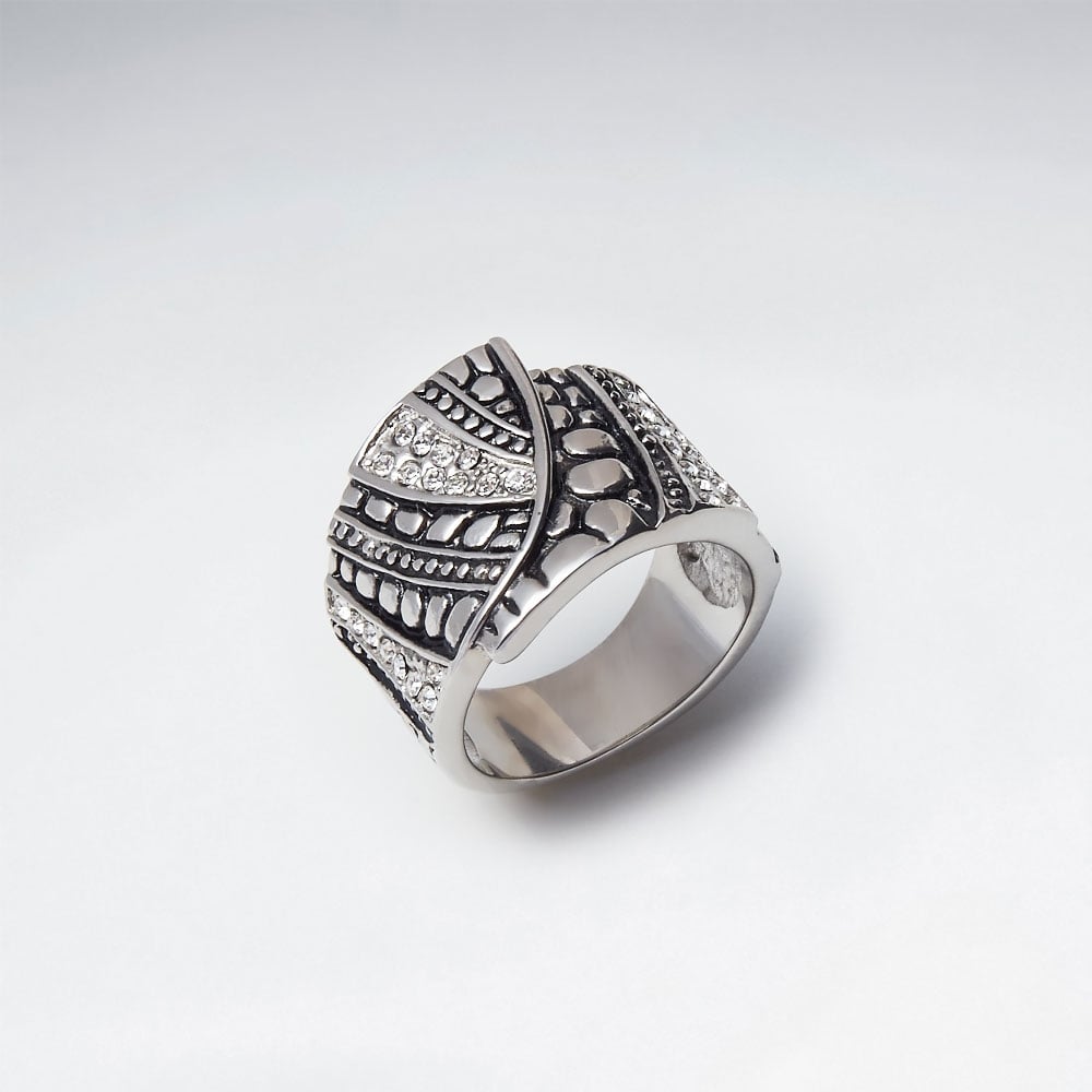 Stainless Steel Black Crystal Glamour Ring