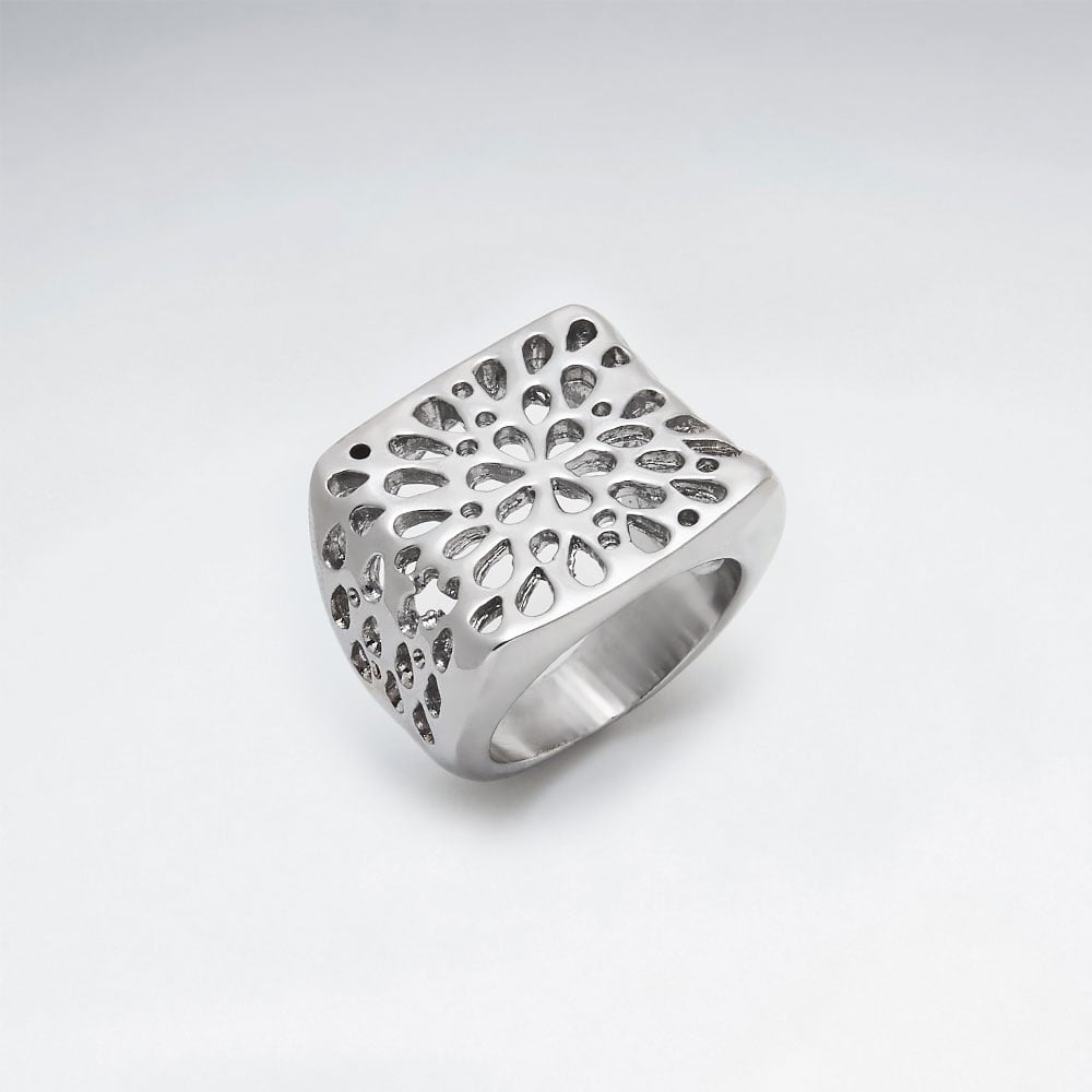 Stainless Steel Teardrop Perforated Cutout Fashion Ring