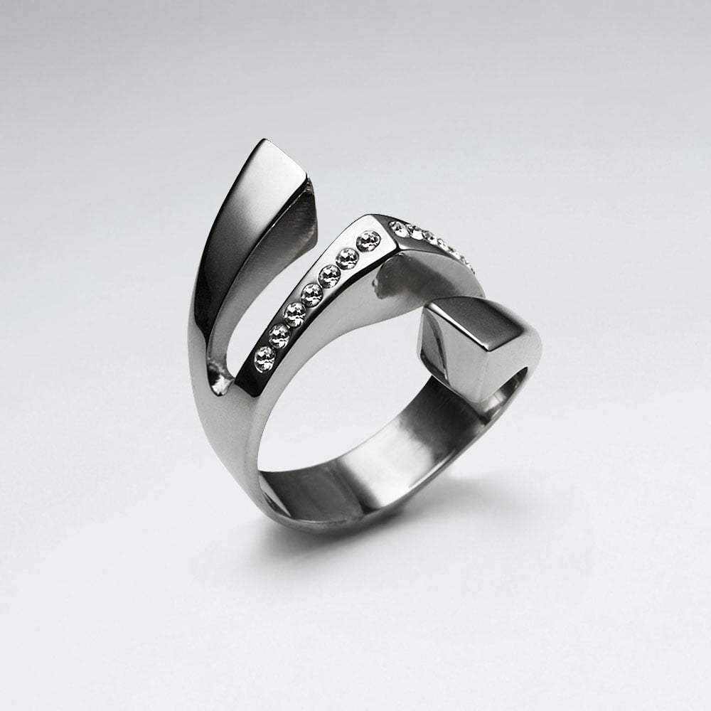 Stainless Steel Crystal Lined Wing Statement  Ring