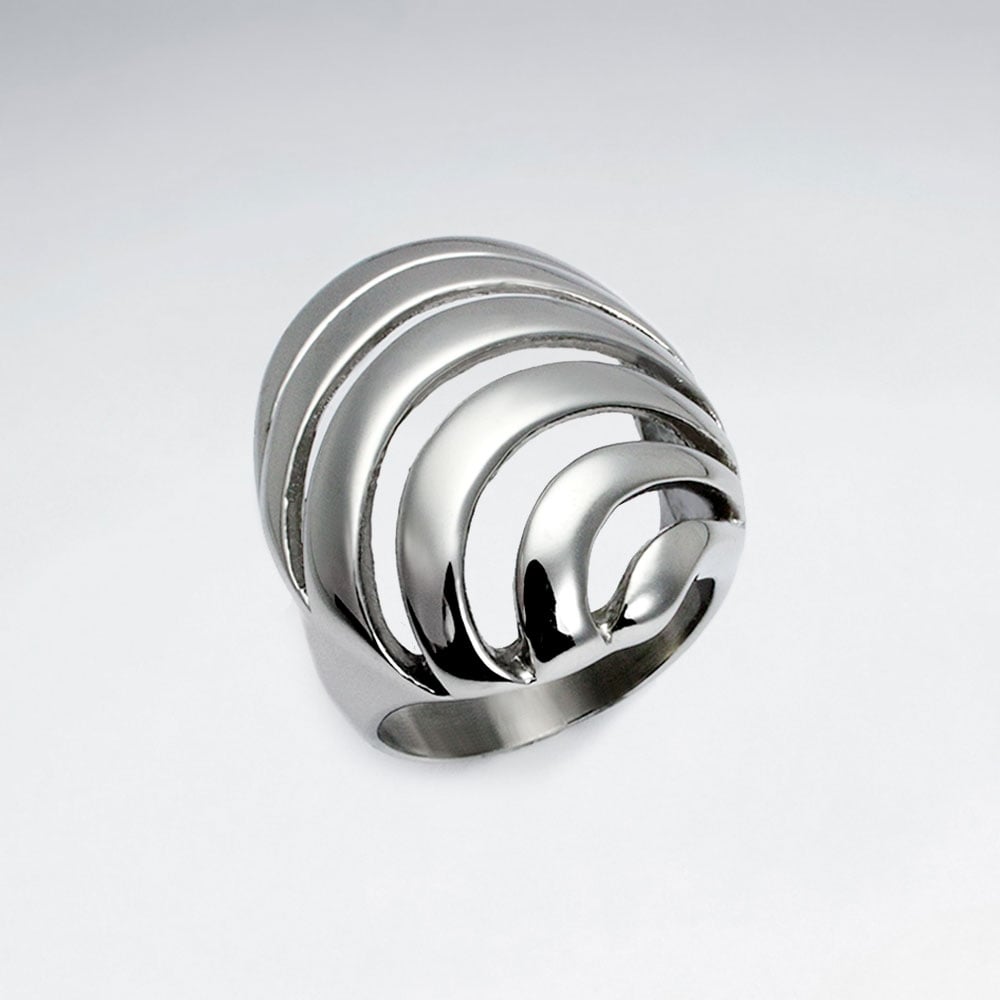 Stainless Steel Openwork Wave Fashion Ring