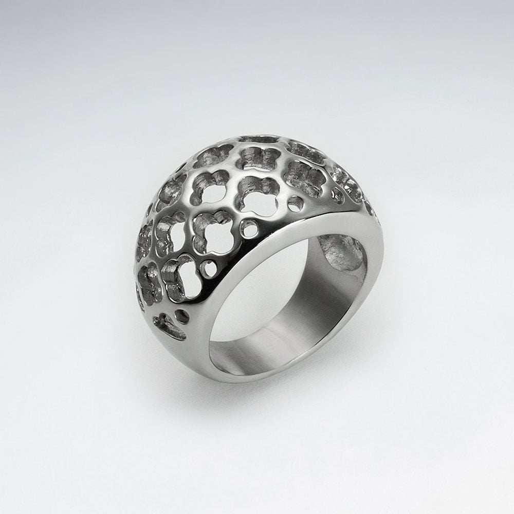 Stainless Steel Openwork Trefoil Ring