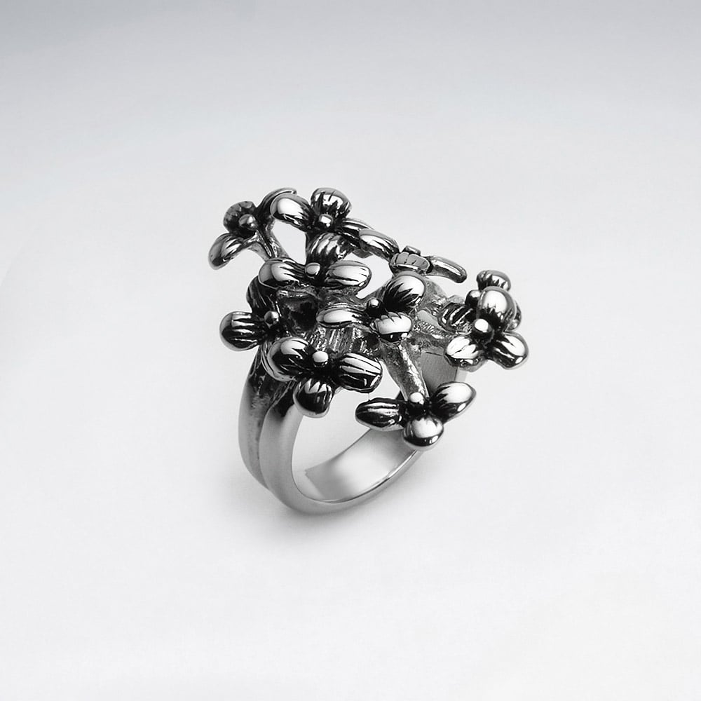 Stainless Steel Bouquet Cluster Fashion Ring