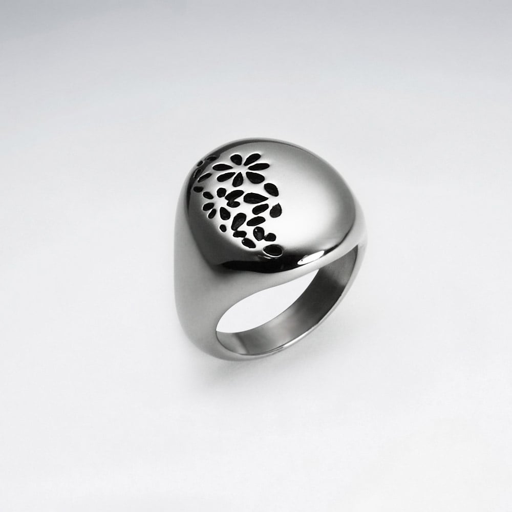 Stainless Steel Flower Imprint Textured Ring