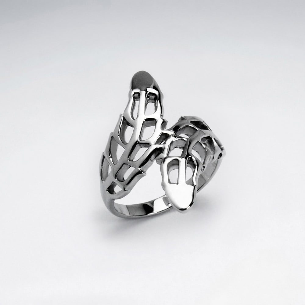Stainless Steel Openwork Bypass Leaf Ring