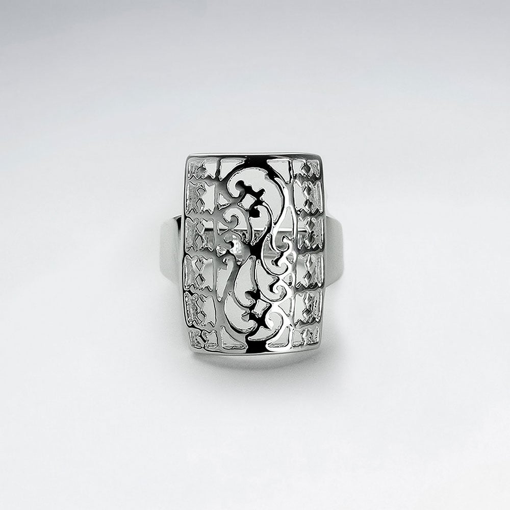 Rectangle Openwork Filigree Brass Swirl Ring