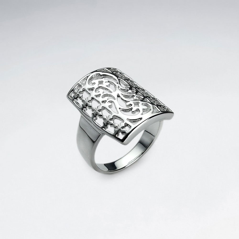 Rectangle Openwork Filigree Brass Swirl Ring