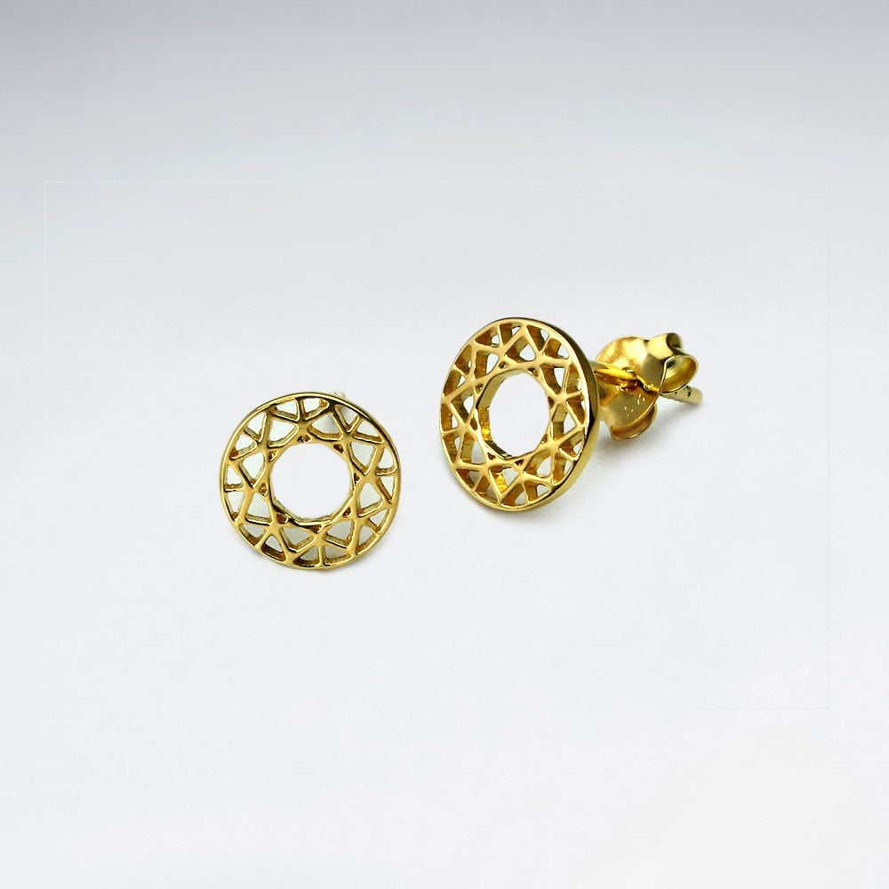 925 Silver Openwork Circle Filigree Stud Earrings