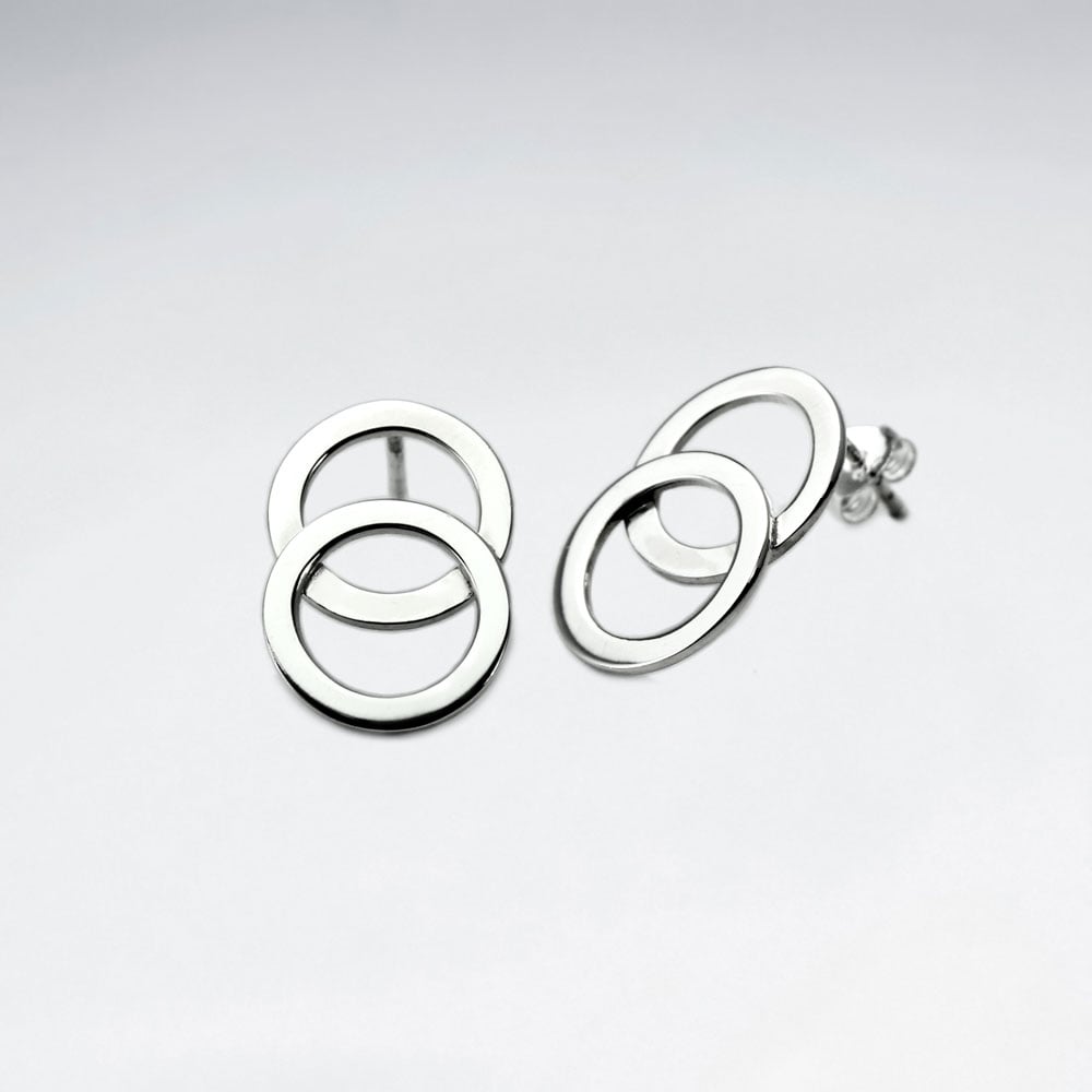 925 Silver Double Openwork Circle Stud Earrings