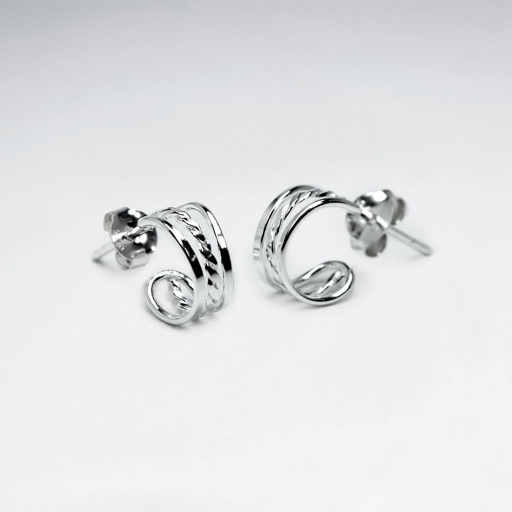 925 Silver Openwork Curled Half Hoop Stud Earrings
