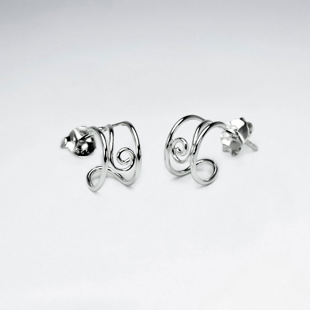 925 Silver Openwork Scrolled Half Hoop Stud Earrings