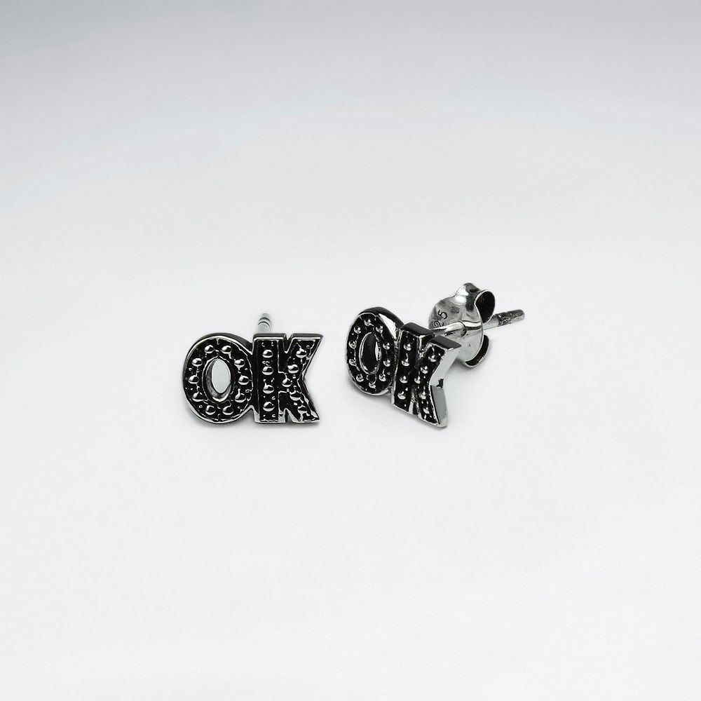 Oxidized Silver "OK" Stud Earrings
