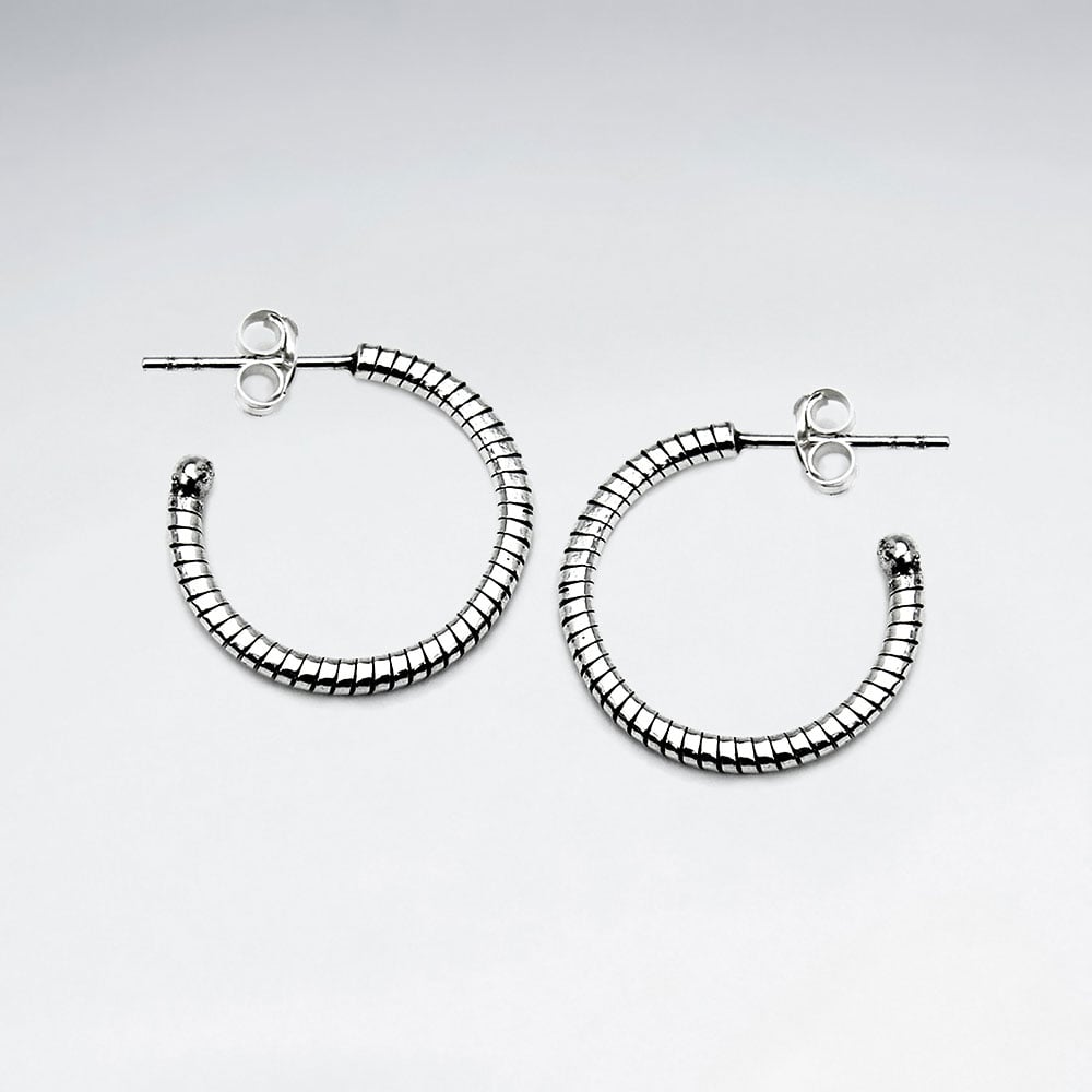 925 Silver Half Hoop Ribbed Earrings
