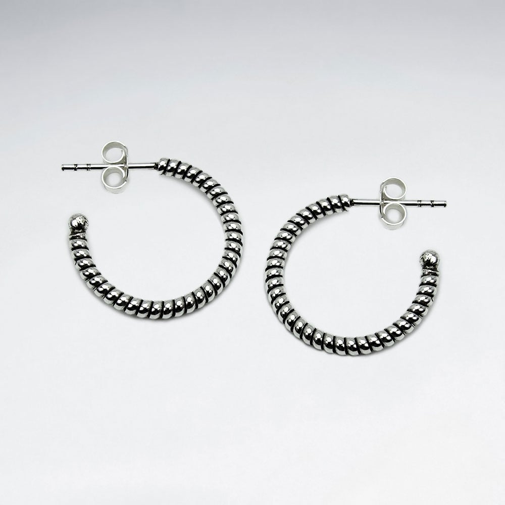 925 Silver Half Hoop Ridged Earrings