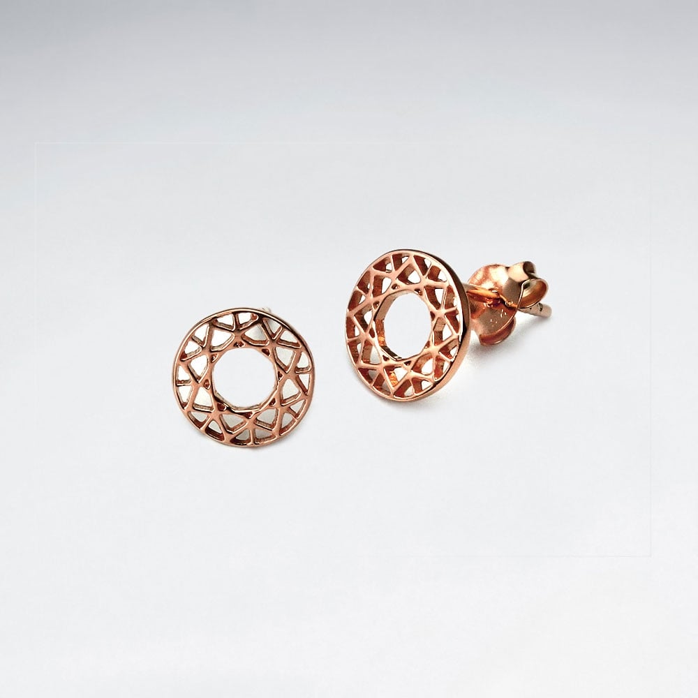 925 Silver Openwork Circle Filigree Stud Earrings