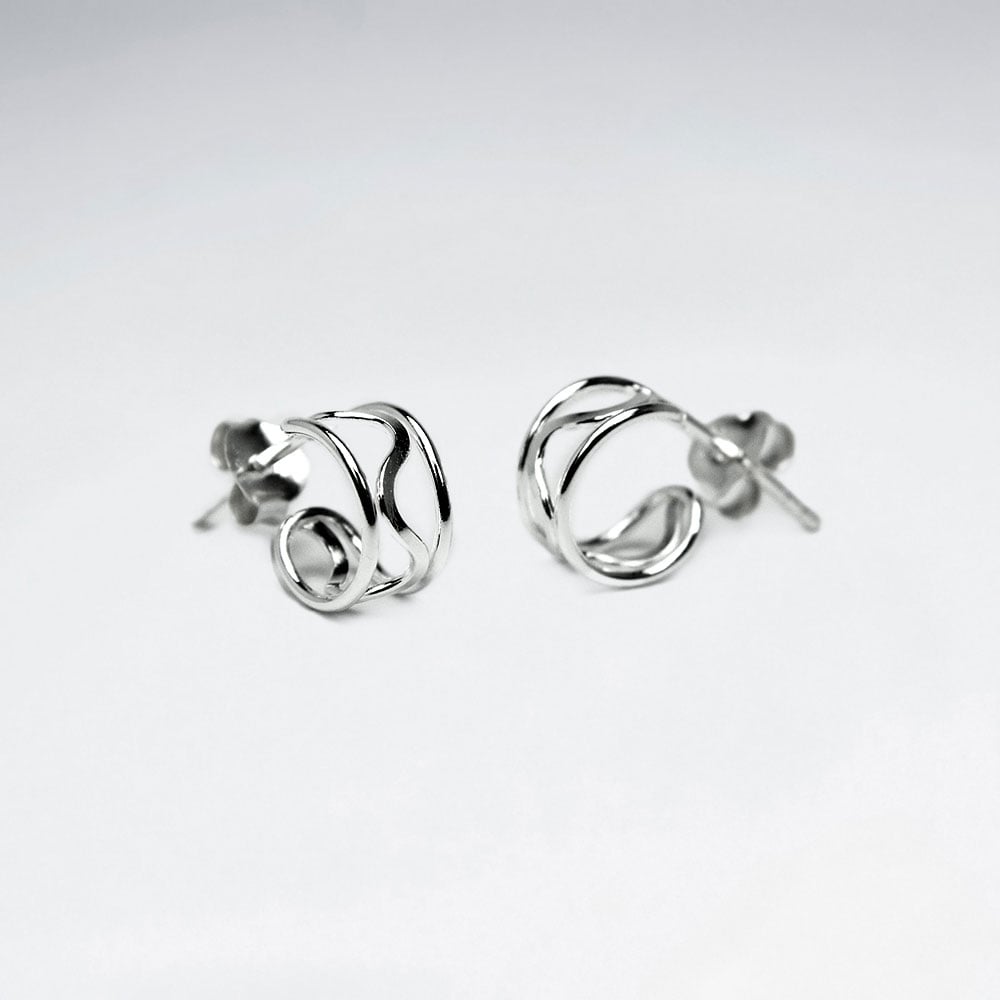 925 Silver Openwork Mini Half Hoop Wavy Earrings