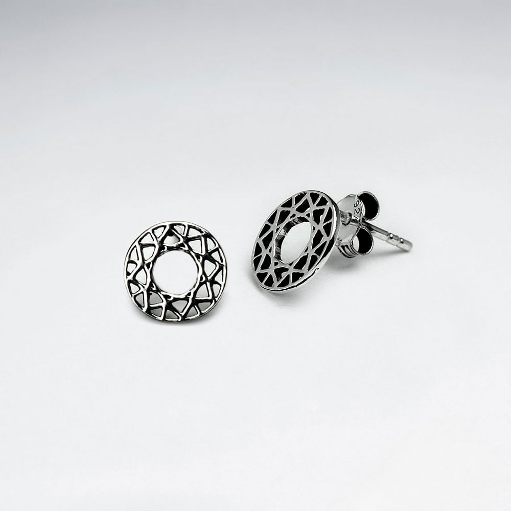 925 Silver Openwork Circle Filigree Stud Earrings