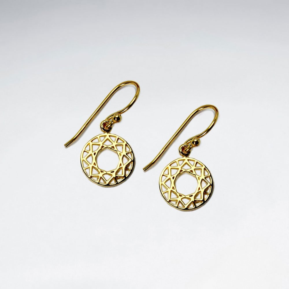 925 Silver Openwork Filigree Style Circle Disc Hook Earrings