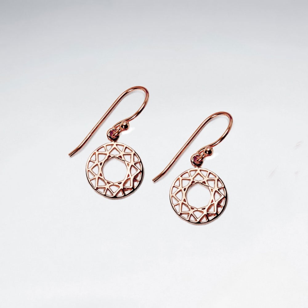 925 Silver Openwork Filigree Style Circle Disc Hook Earrings