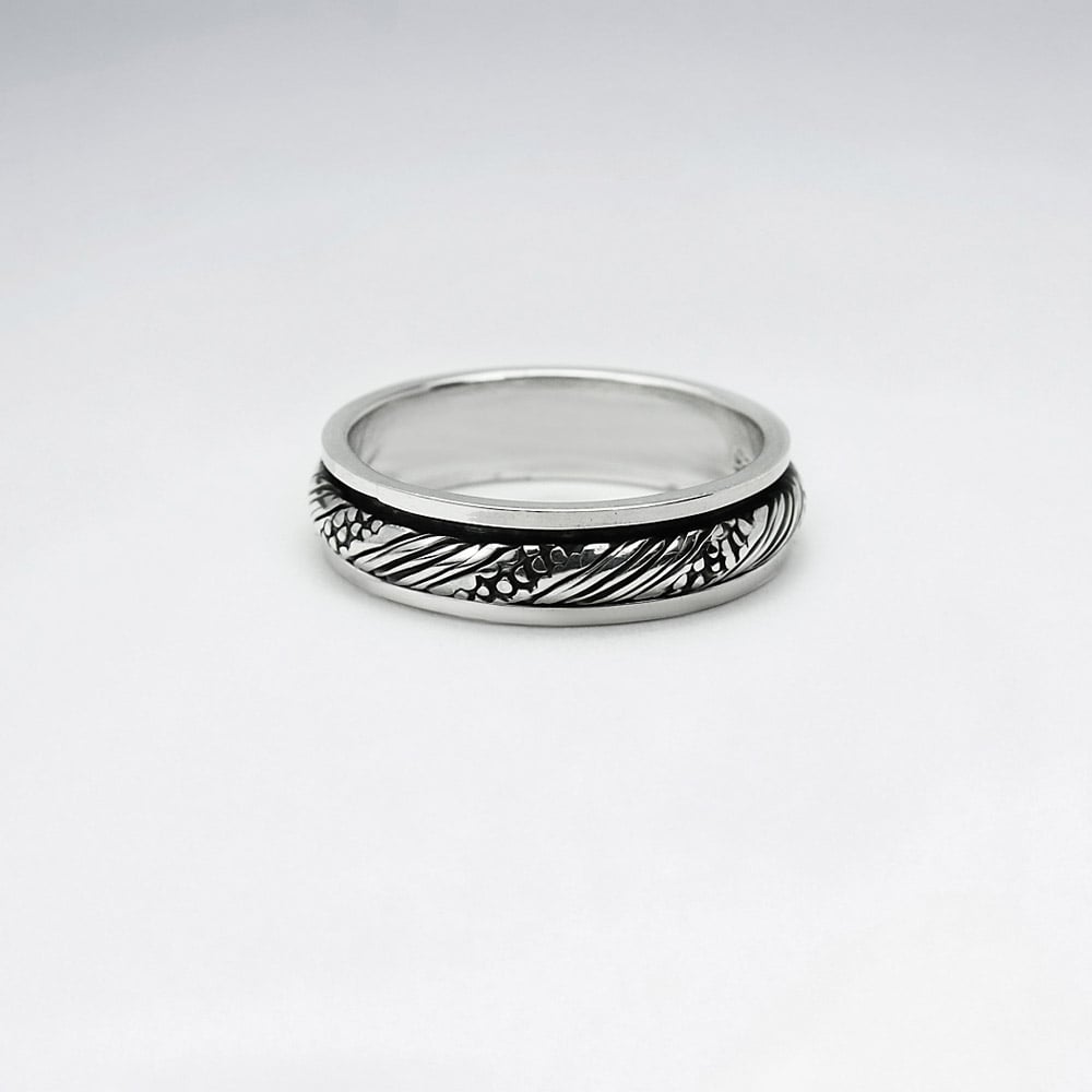 Twist Textured Oxidized Silver Ring