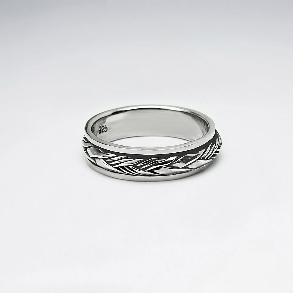 Rope Braid Silver Oxidized Ring