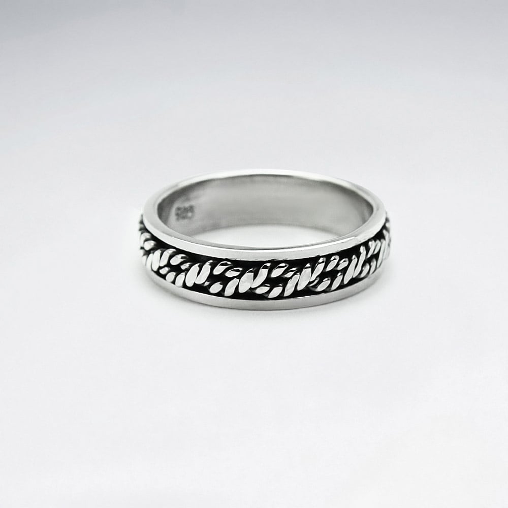 Oxidized Sterling Silver Rope Design Band