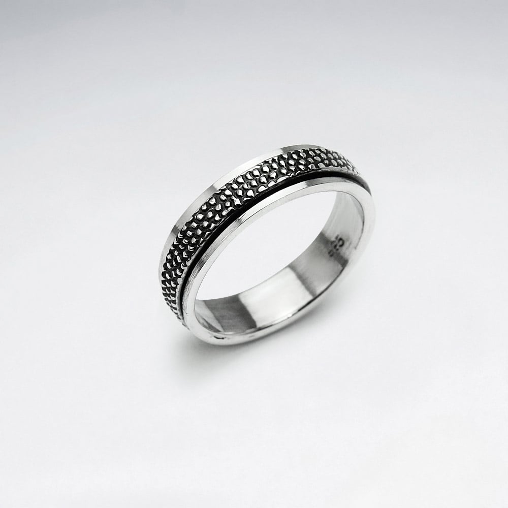 Oxidized Textured Pattern Silver Ring