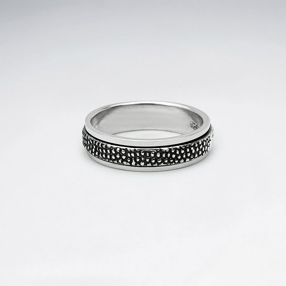 Oxidized Textured Pattern Silver Ring