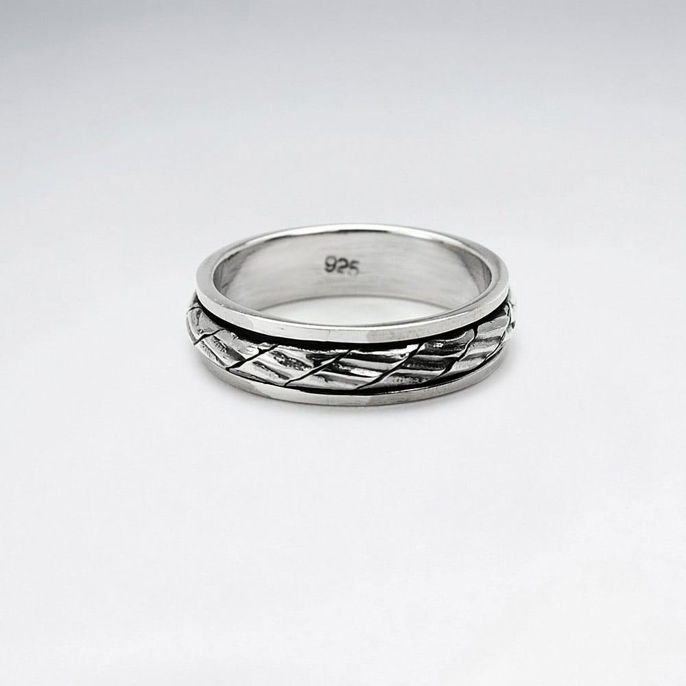 Oxidized Rustic Hammered-Style Silver Ring