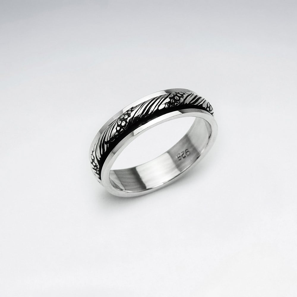 Twist Textured Oxidized Silver Ring