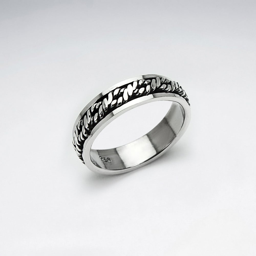 Oxidized Sterling Silver Rope Design Band