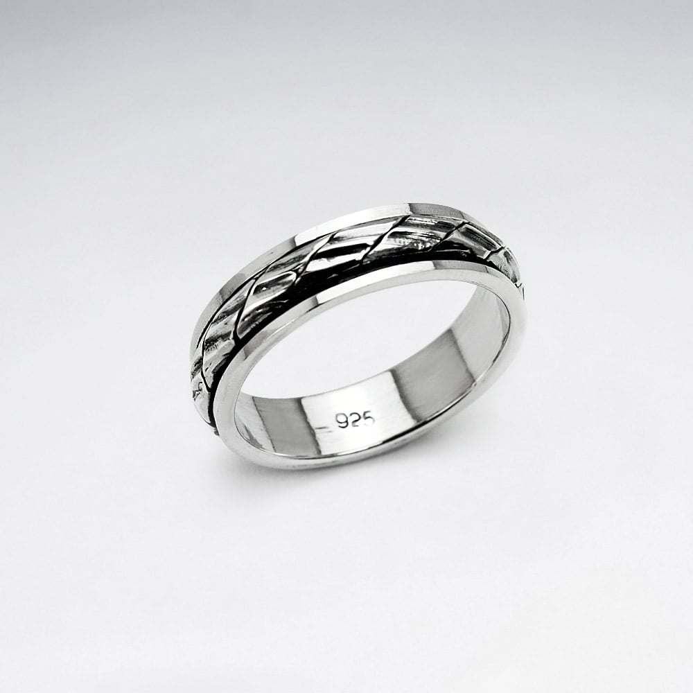 Oxidized Rustic Hammered-Style Silver Ring