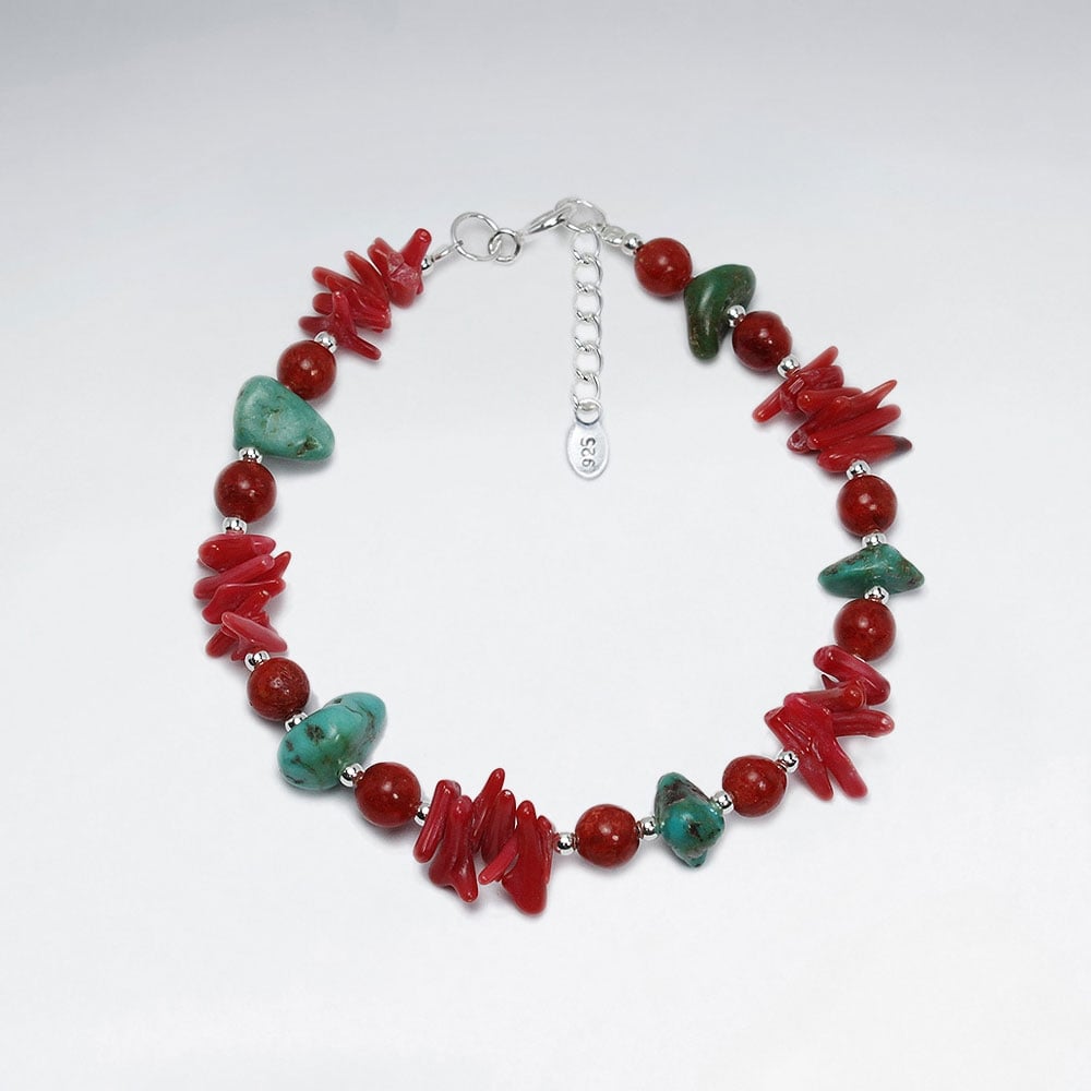 Nugget Coral & Sterling Silver Bracelet