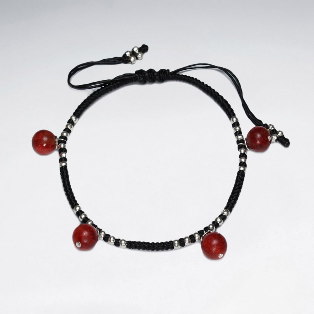 Waxed Cotton With Coral Bracelet
