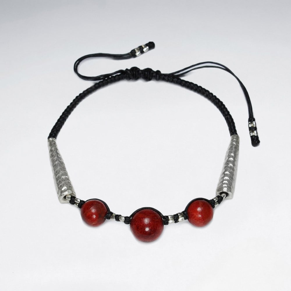 Waxed Cotton With Coral Bracelet