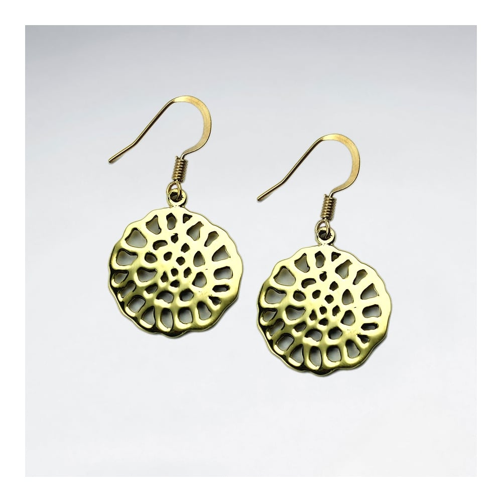 Circle Textured Brass Dangle Drop Earrings