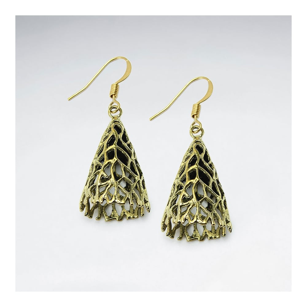Filigree Inverted Cone Shape Dimensional Dangle Earrings