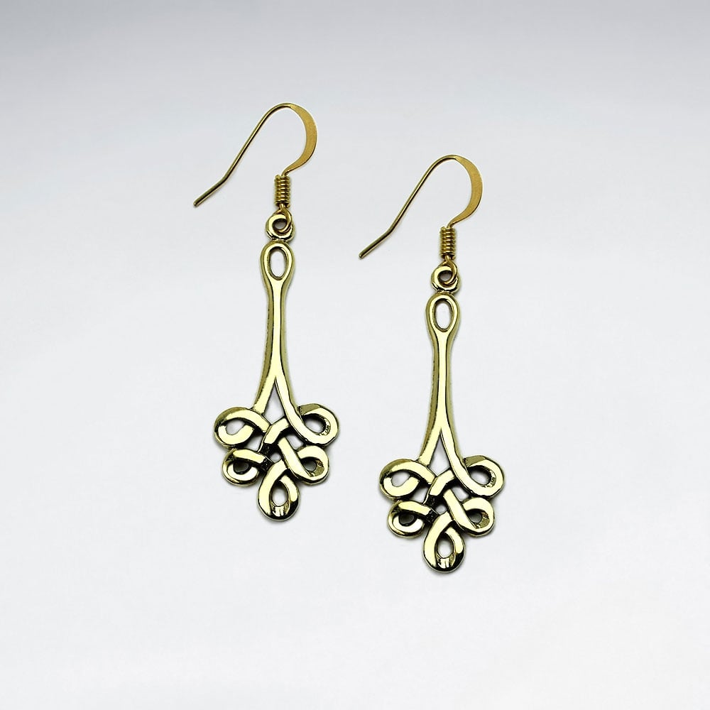 Long Knotted Brass Dangle Hook Earrings