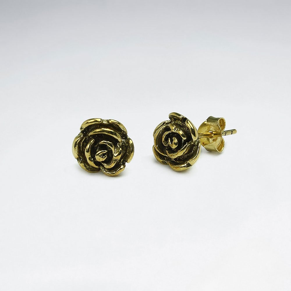 Dainty Detailed Brass Rose Earrings