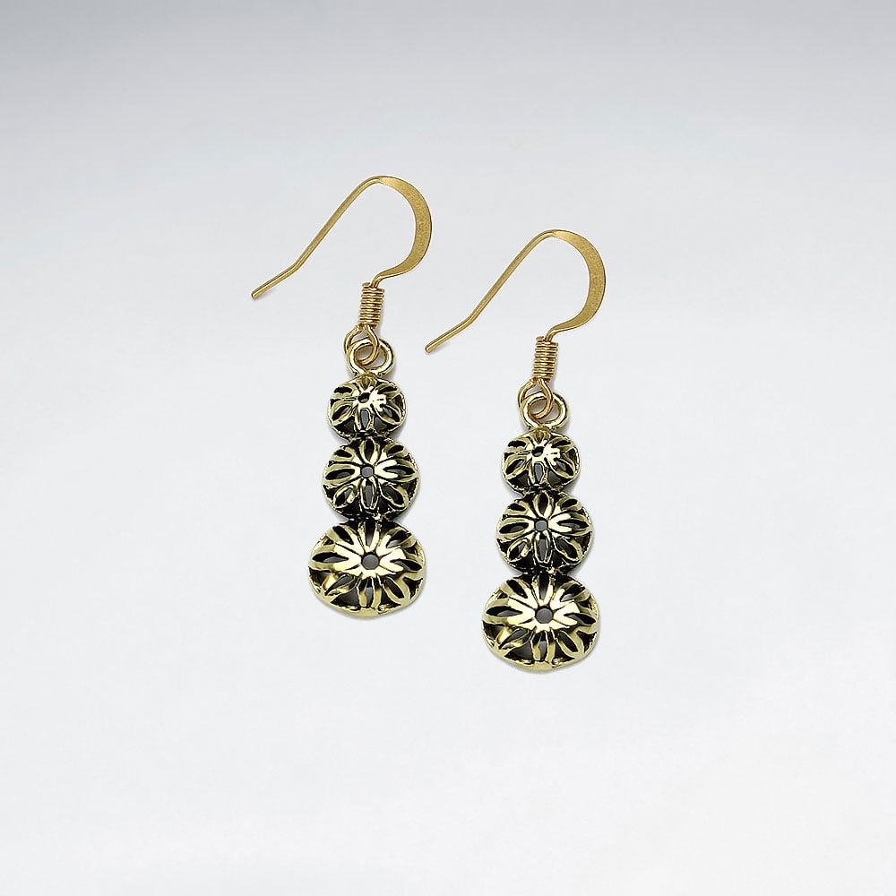 Triple Gradual Stack Textured Circle Dangle Earrings